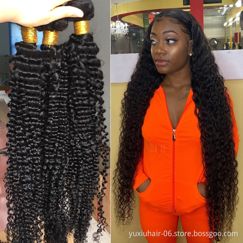 Free Sample Hair bundles Deep wave Supplier  Raw Cuticle Aligned Brazilian Virgin hair bundles with Lace frontal